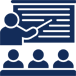 Classroom with teacher, students and a whiteboard icon